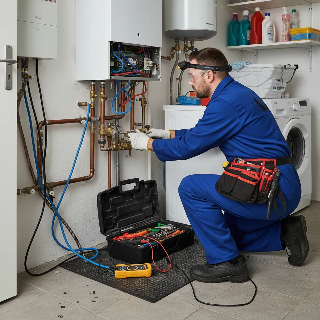 Engineer performing a safety check on a boiler
