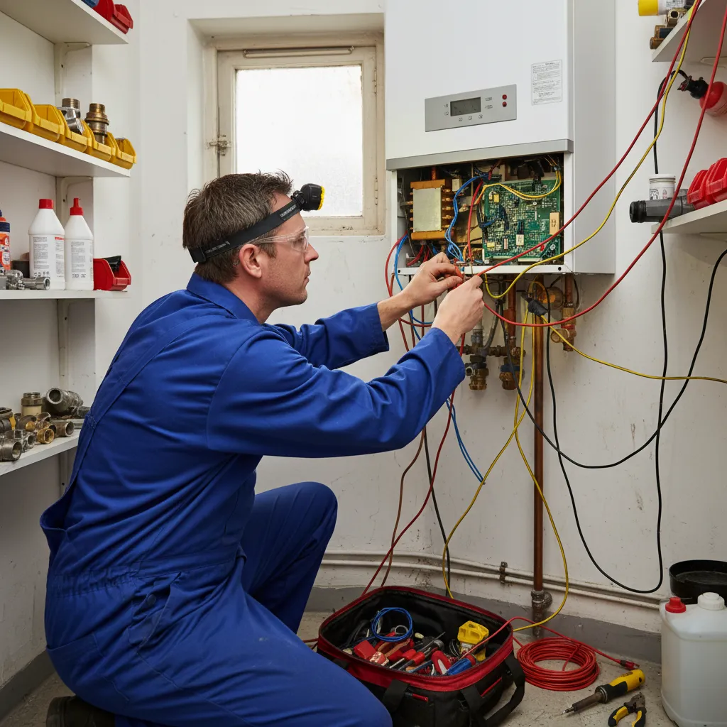 Engineer performing safety checks on boiler