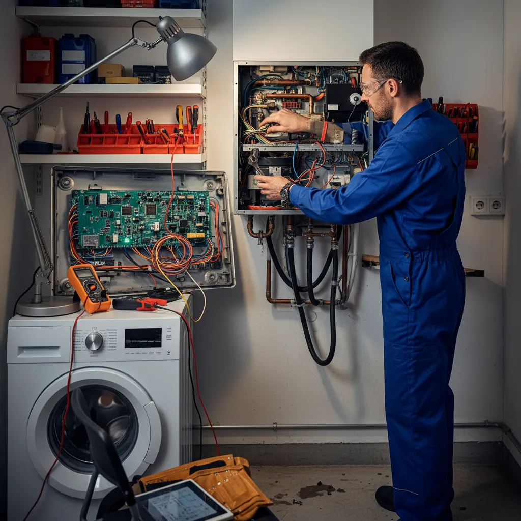 Technician checking boiler for energy efficiency