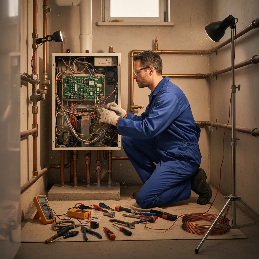 Engineer checking boiler for energy efficiency