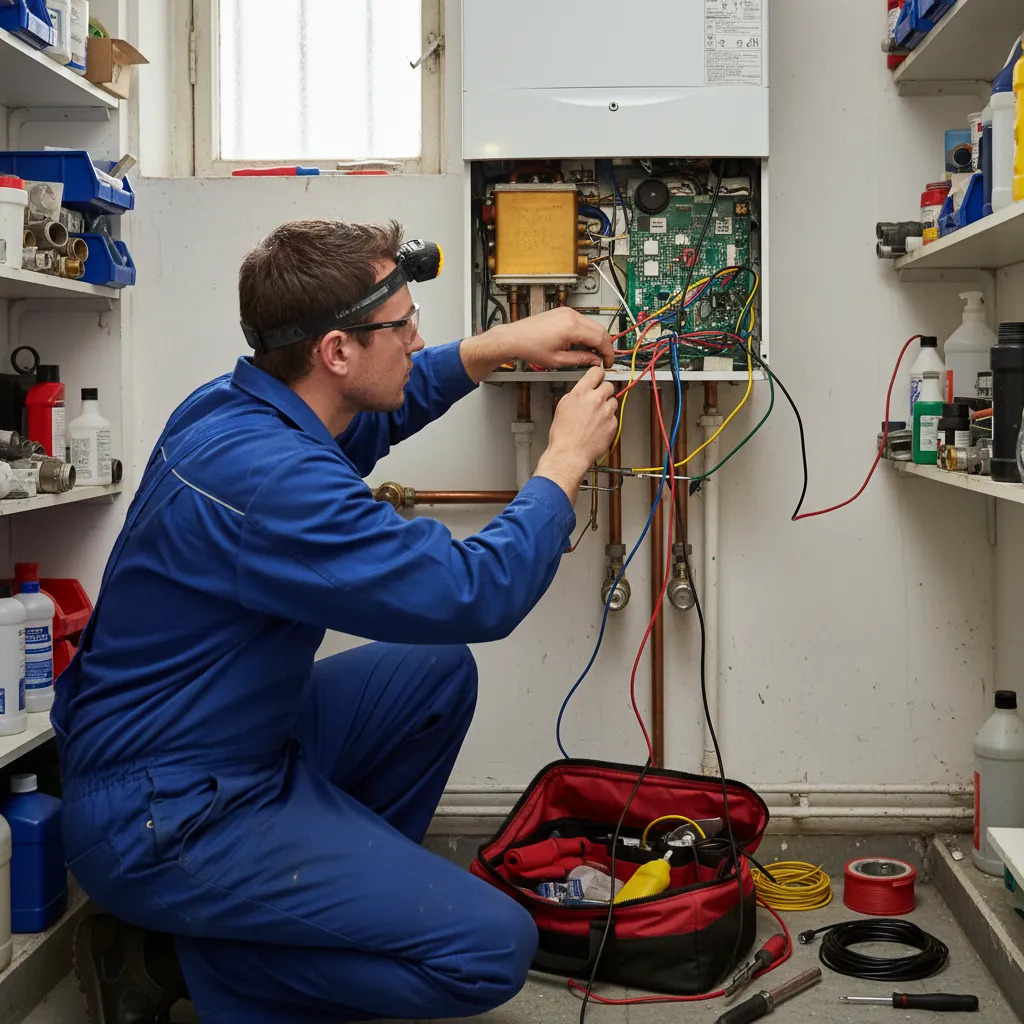 Boiler technician working in a local Balsham home